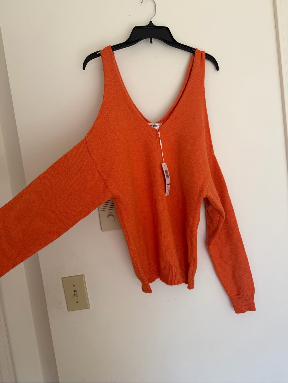 New orange open shoulder sweater